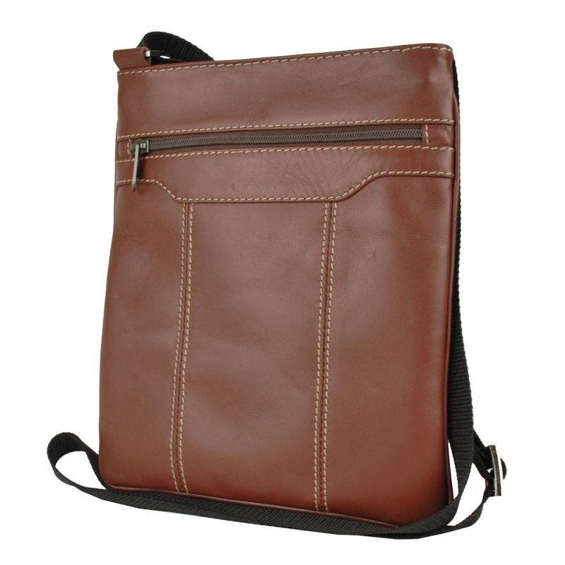 Crossbody kožená taška s dekoračným prešívaním v hnedej farbe