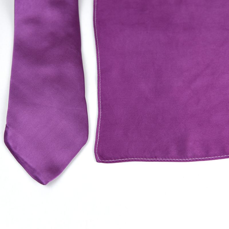 Hodvábna kravata a vreckovka vo fialovej farbe, 100% hodváb