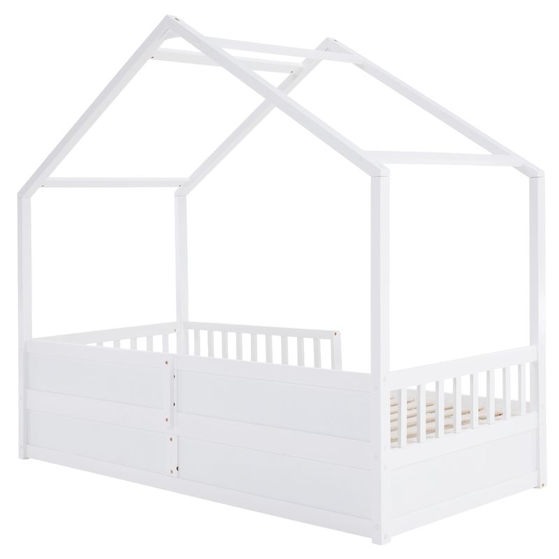 Pohodlná montessori posteľ v tvare domčeka, 90x200, biela, masív