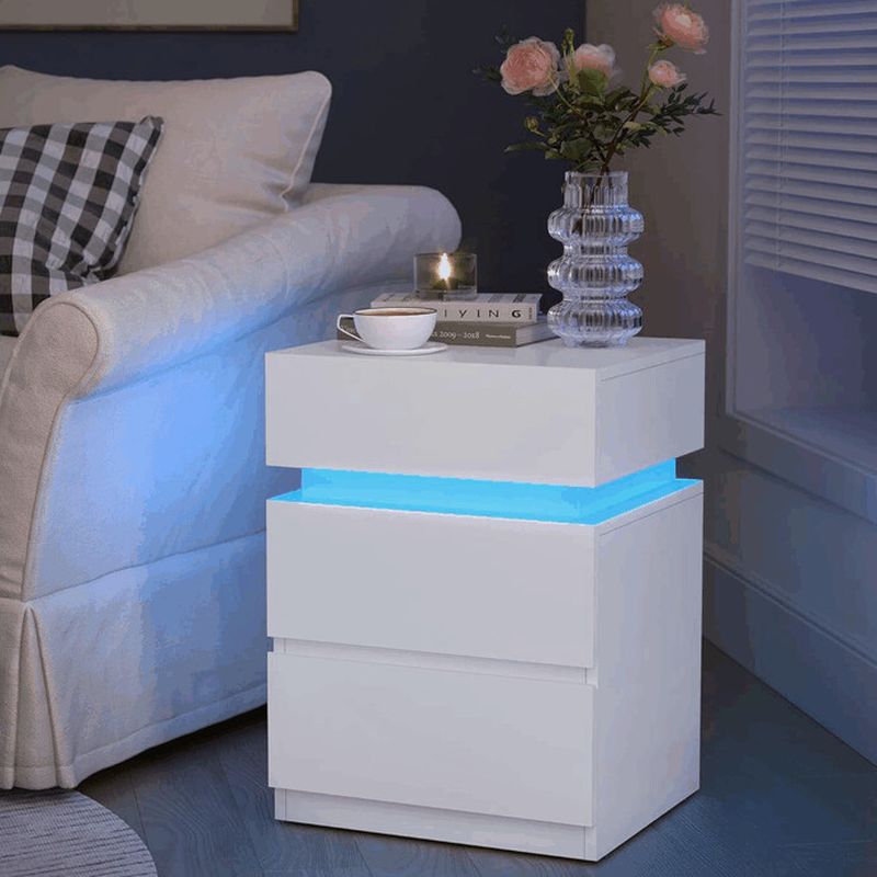 Nočný stolík 40x35x55 cm, MDF biela s LED osvetlením