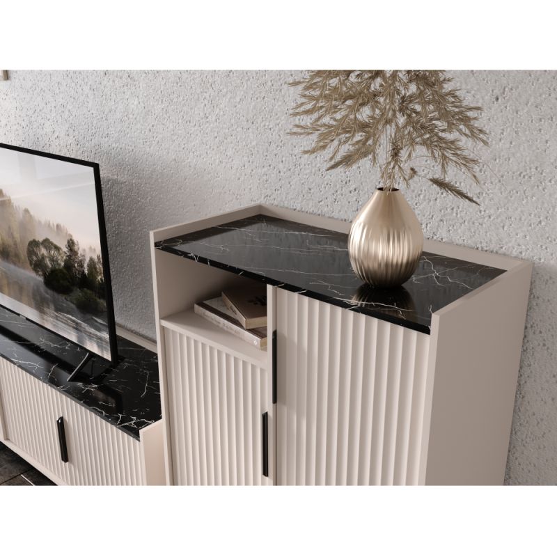 Elegantný TV stolík RTV2D2S, kašmír, tmavý mramor