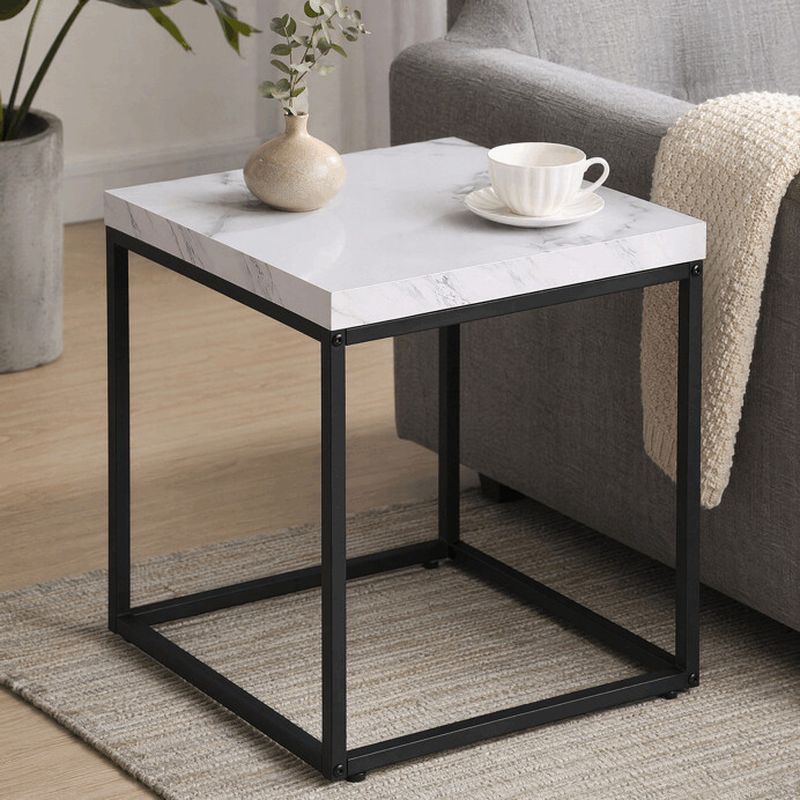 Konferenčný stolík 40x40cm, MDF biely mramor, čierna podnož