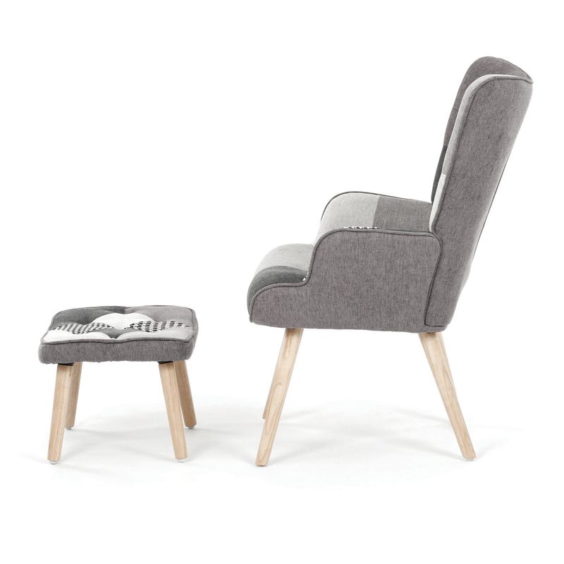 Relaxačné kreslo ušiak s taburetom, viacfarebná patchwork látka