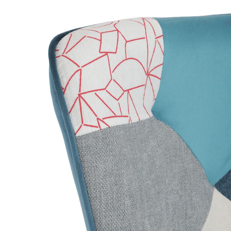 Relaxačné kreslo ušiak s taburetom, viacfarebná patchwork modrá látka