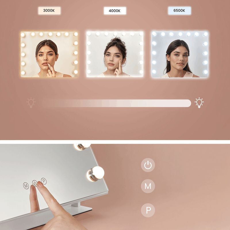 Kozmetické zrkadlo s LED osvetlením, biele, 62,5 × 45,8 cm
