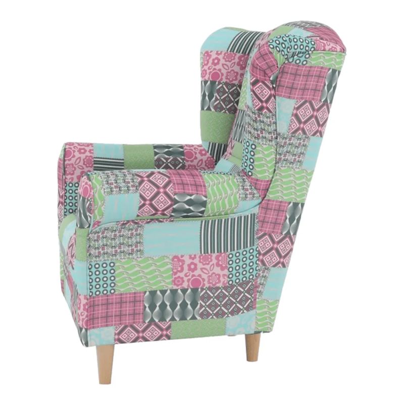 Kreslo ušiak, látka patchwork M1