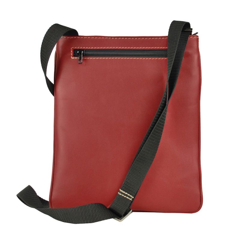 Crossbody kožená taška s dekoračným prešívaním v červenej farbe