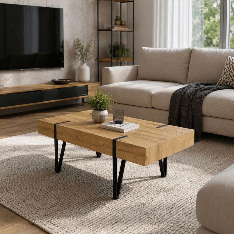 Konferenčný stolík vo farbe dub s výškou lubu 10 cm
