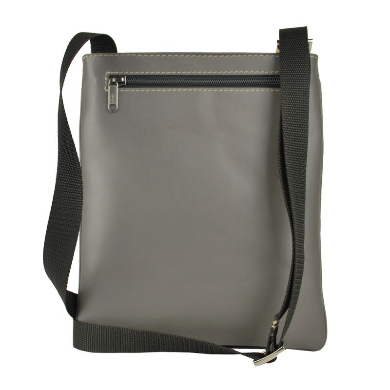 Crossbody kožená taška s dekoračným prešívaním v šedej farbe