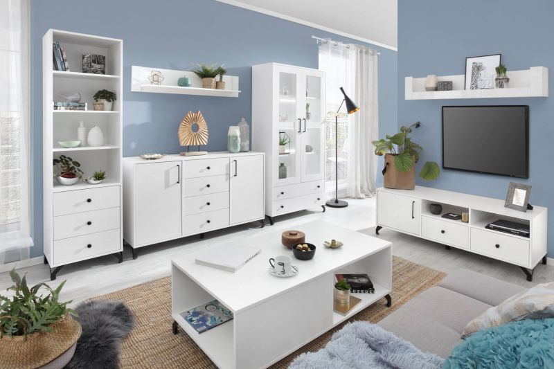 Dokonalá moderná komoda, biely lux-biely vysoký lesk