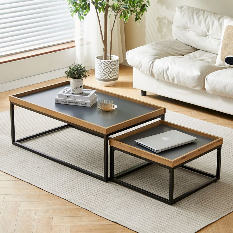 Konferenčný stolík, doska šedá s hranou divoký dub, 100x60