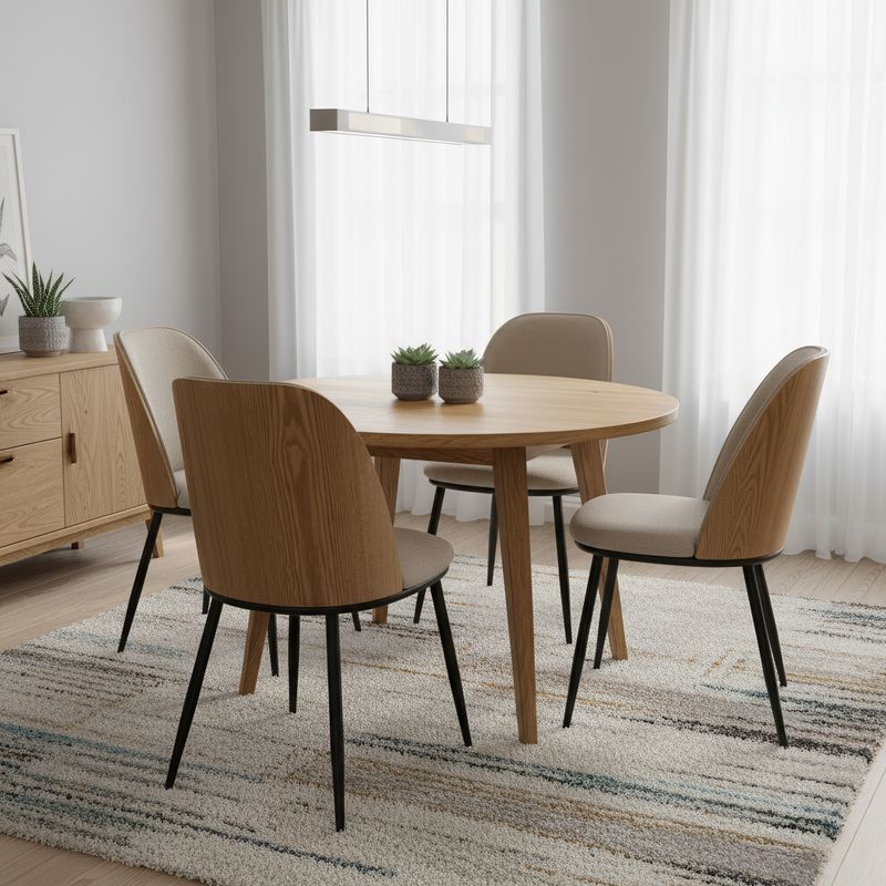 Jedálenská stolička béžovohnedá s drevom natural a čiernymi nohami