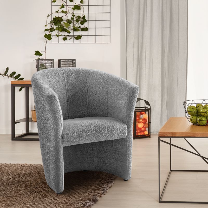 Moderné klubové kreslo, sivé v látke Coral Boucle