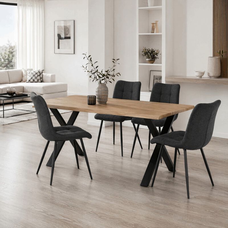 Jedálenský stôl 160x90, MDF divoký dub, nohy kov čierny v tvare X