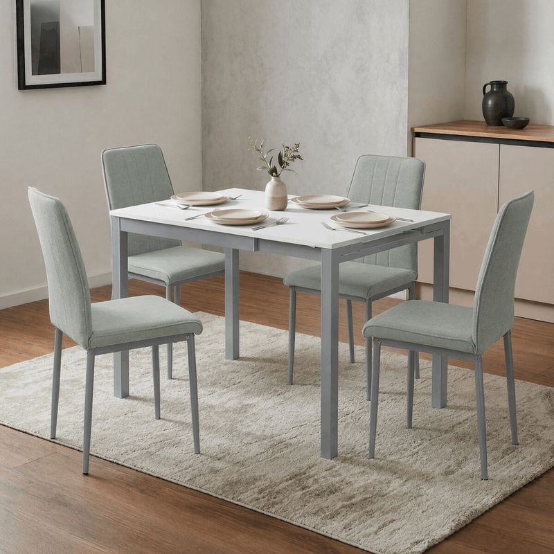 Rozkladací jedálenský stôl, biely, 60–90 cm, s kovovými nohami