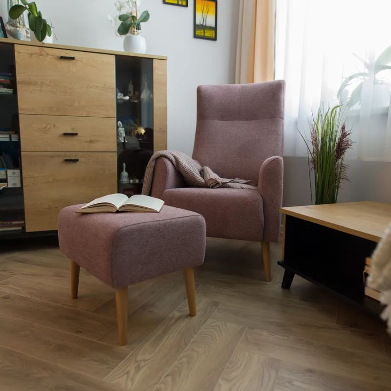 Elegantný taburet, staroružová/buk