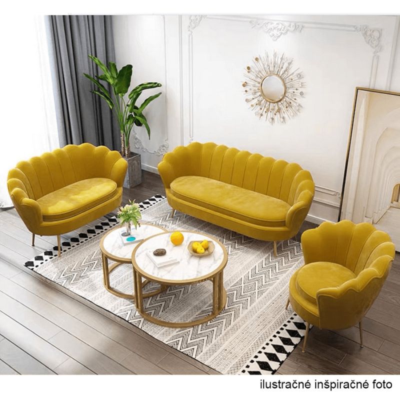 Kreslo v štýle Art-deco, horčicová Velvet látka-gold chróm-zlatý