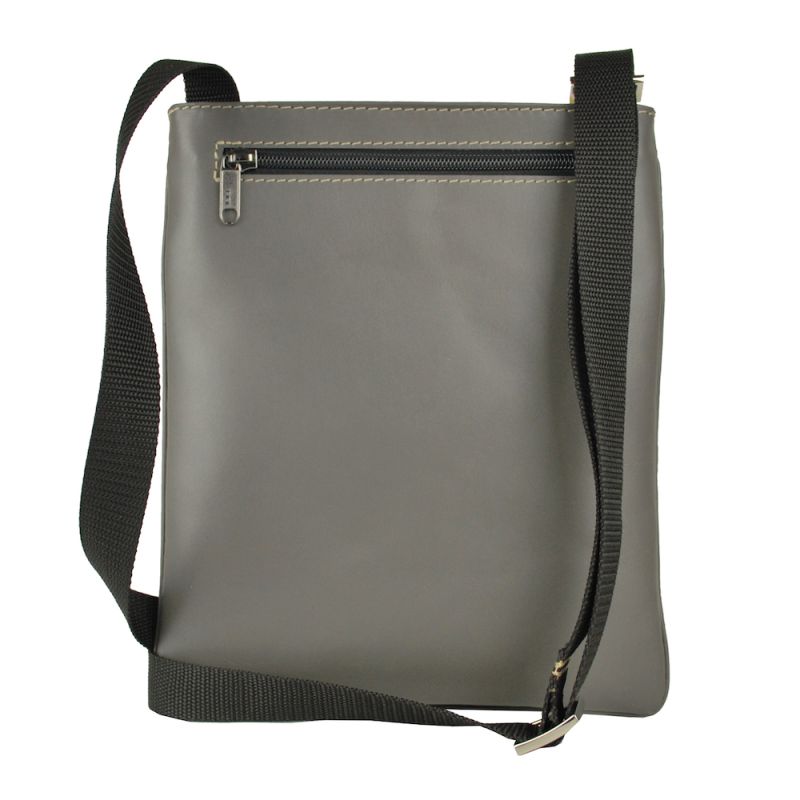 Crossbody kožená taška s dekoračným prešívaním v šedej farbe