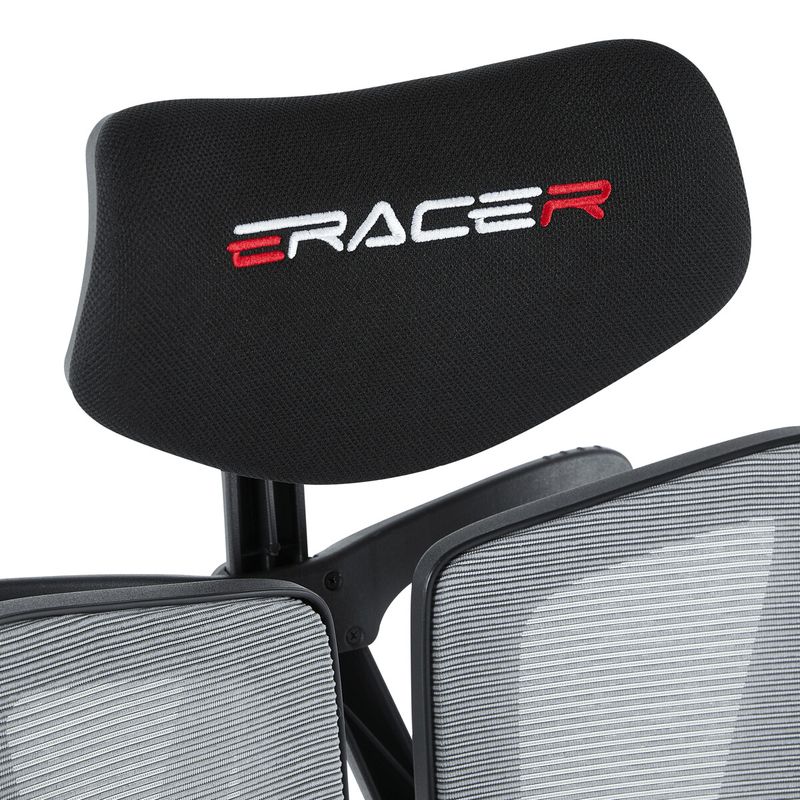 Ergonomická kancelárska stolička E-racer, sivá, sieťované operadlo, 120kg