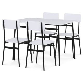 Jedálenský set 1+4, MDF biely s čiernou kovovou podnožou