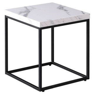 Konferenčný stolík 40x40cm, MDF biely mramor, čierna podnož
