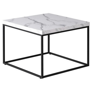 Konferenčný stolík 60x60cm, MDF biely mramor, čierna podnož