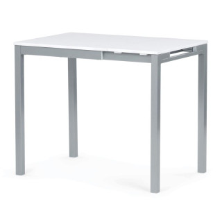 Rozkladací jedálenský stôl, biely, 60–90 cm, s kovovými nohami