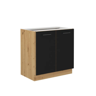 Spodná kuchynská skrinka, čierny mat-dub artisan, 80 D 2F BB, 2x dvierka