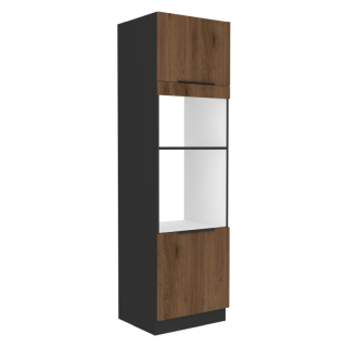 Vysoká skrinka na rúru a mikrovlnú rúru, orech okapi-čierna, 60 DPM-210 2F, 2x dvierka