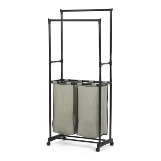 Stojan na šaty čierny, dvojramenný s košom