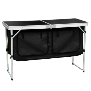 Skladací kempingový stôl s organizérom, 120 cm, hliník-MDF