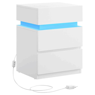 Nočný stolík 40x35x55 cm, MDF biela s LED osvetlením