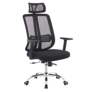 Ergonomické kancelárske kreslo čierne so sieťovinou a chrómovou podstavou