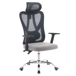 Ergonomické kancelárske kreslo, svetlosivé s tmavosivou sieťovinou a chrómovou podstavou