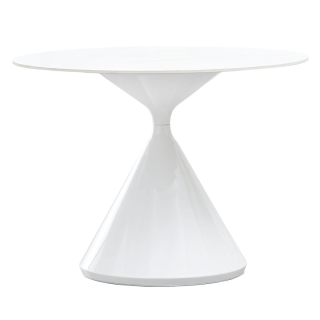 Jedálenský stôl, 100x100, svetlý mramor s bielou kovovou podstavou