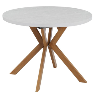 Okrúhly jedálenský rozkladací stôl, 100cm, biely, dub