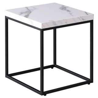 Konferenčný stolík 40x40cm, MDF biely mramor, čierna podnož