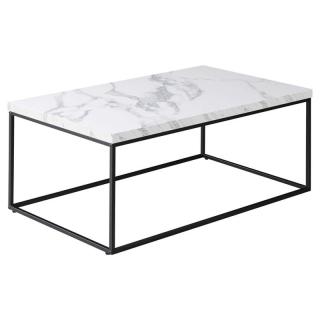 Konferenčný stolík 110x60cm, MDF biely mramor, čierna podnož