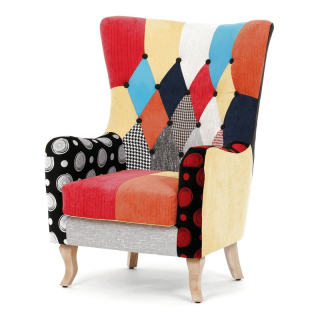 Kreslo ušiak, viacfarebná látka, patchwork