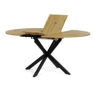 Rozkladací jedálenský stôl, dub, 120–160cm, s čiernou kovovou podnožou