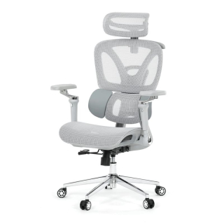 Ergonomická kancelárska stolička, sivá, sieťované operadlo a 5D podrúčky