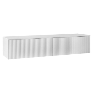 Závesný TV stolík, biely, 140cm, s ryhovanými dvierkami