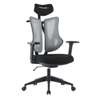 Ergonomická kancelárska stolička E-racer, sivá, sieťované operadlo, 120kg