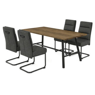 Jedálenský set so 4 stoličkami, 180x90cm, sivá látka, dýha orech