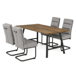 Jedálenský set so 4 stoličkami, 180x90cm, sivá látka, dýha orech