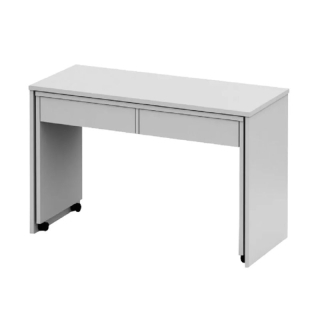 Rozkladací moderný PC stôl so šuplíkmi, biely
