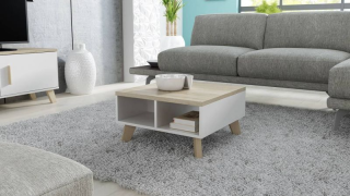 Originálny malý konferenčný stolík, biela/dub sonoma