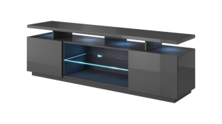 Modernistický RTV stolík 180 2D, grafit lesk-grafit lesk