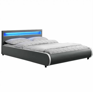 Manželská posteľ s RGB LED osvetlením 180, sivá