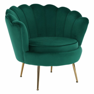 Kreslo v štýle Art-deco, smaragdová Velvet látka-gold chróm-zlatý